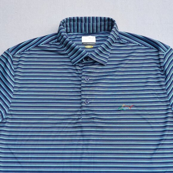 Greg Norman Golf Polo Shirt men size M blue colour classic bar stripe shark polo - Picture 2 of 9